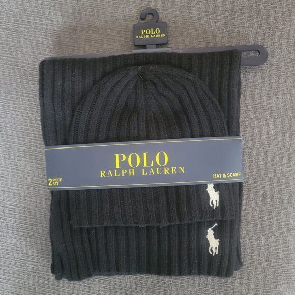 Polo Ralph Lauren Men's 2 Piece Set Hat & Scarf Lambswool Blend One Size - Picture 5 of 8
